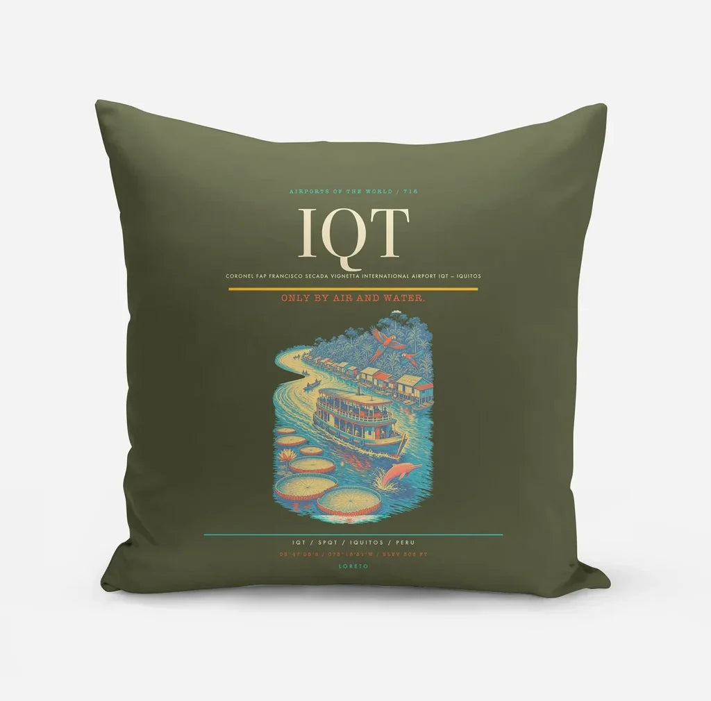 Coronel FAP Francisco Secada Vignetta International Airport (IQT) design on green army pillow