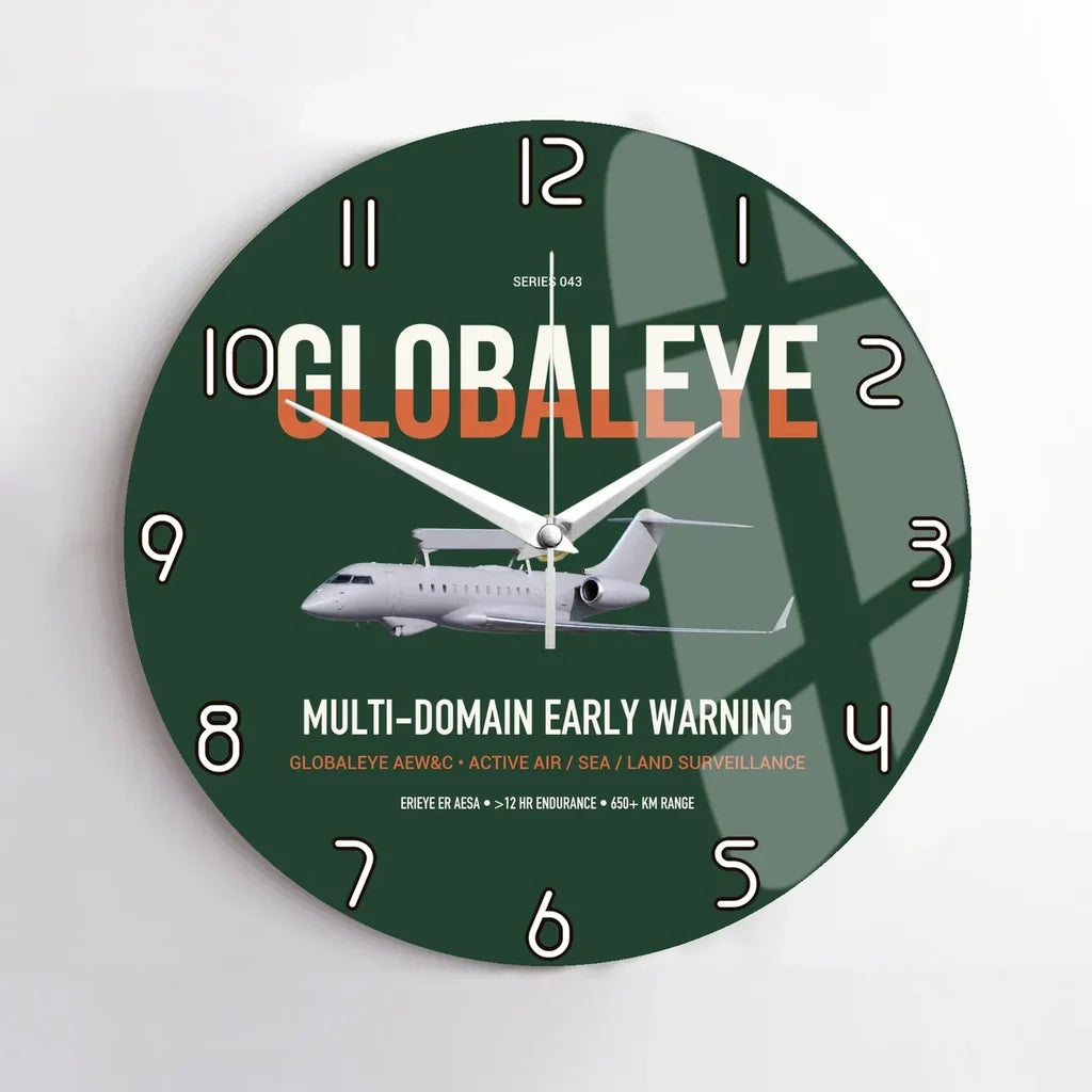 Saab GlobalEye design on dark green no frame wall clock