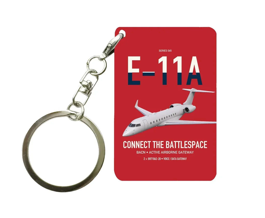 E-11A BACN design on red designed key chain, double-side print