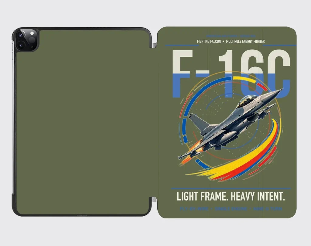 F-16C Fighting Falcon design on green army ipad tablet case