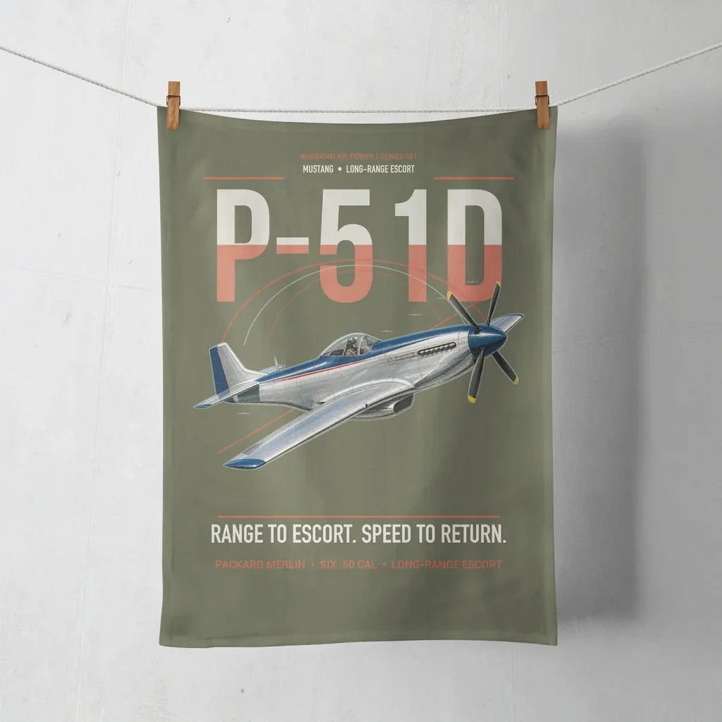 P-51D Mustang design on green army towel