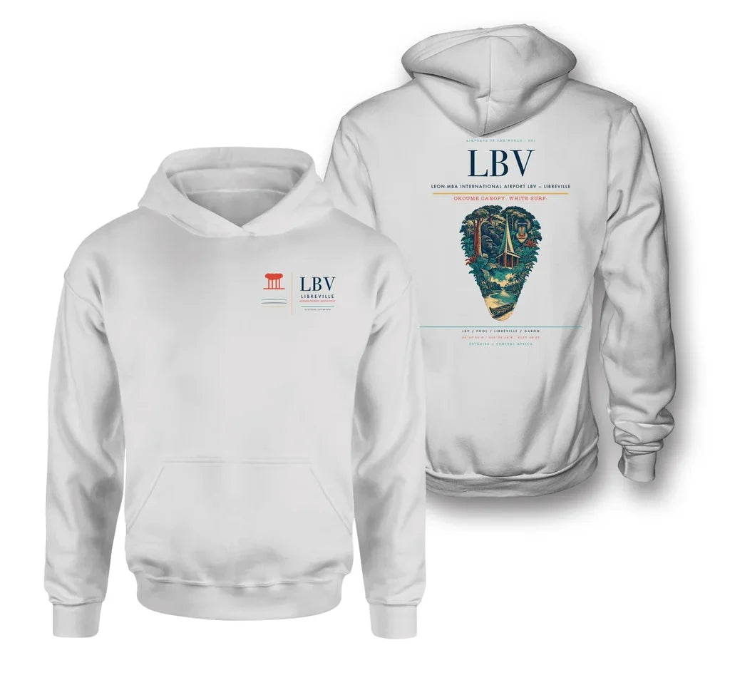 Leon-Mba International Airport (LBV) design on white double-side hoodie