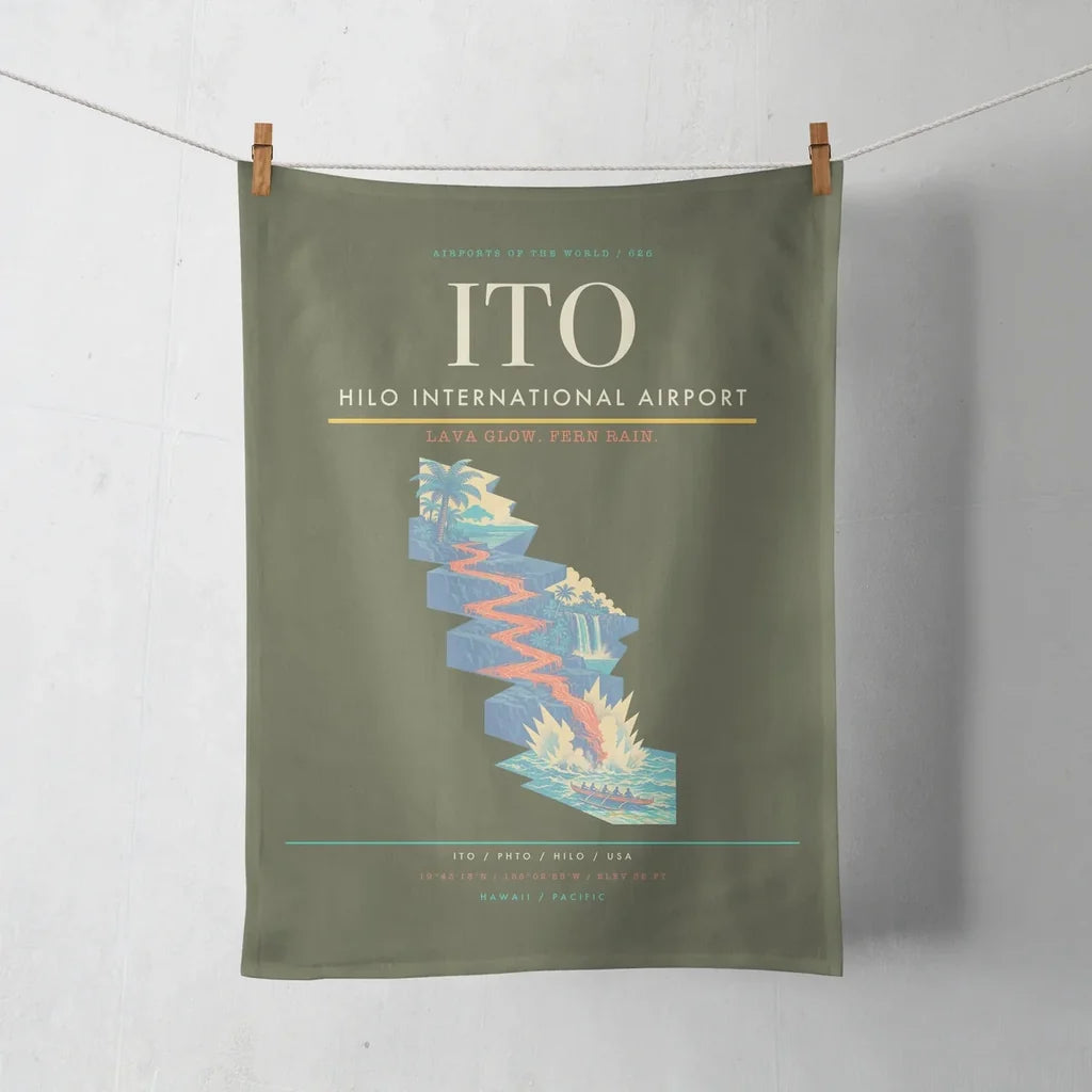 Hilo International Airport (ITO) design on green army towel