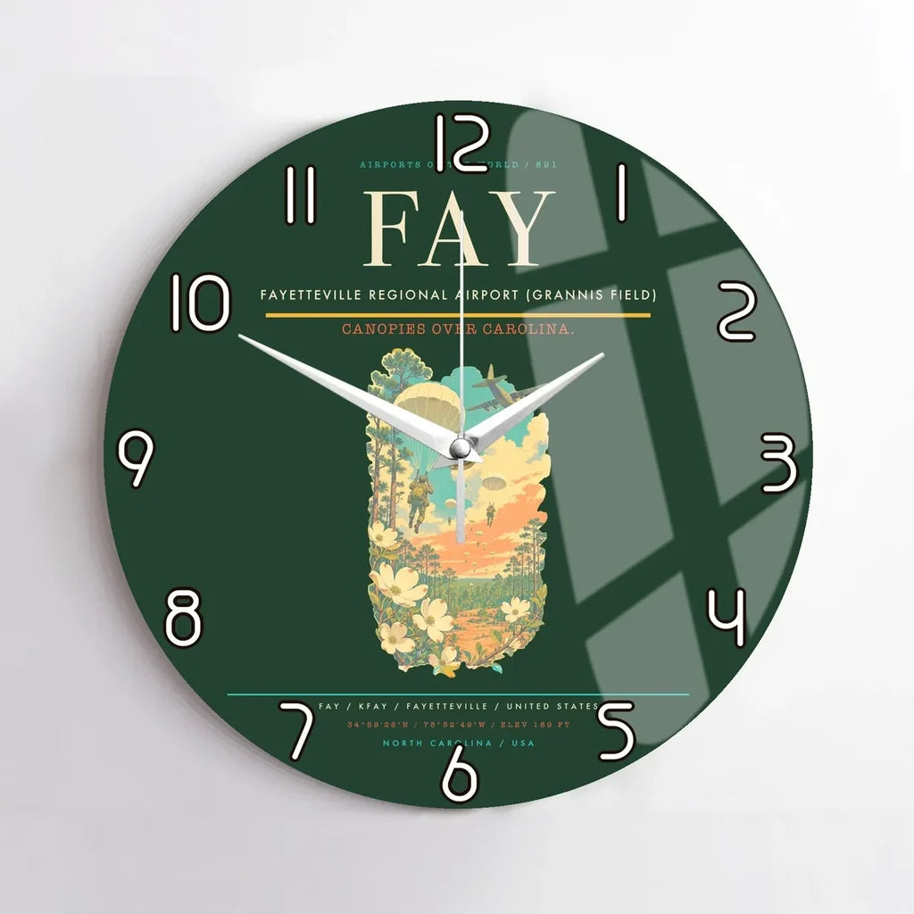 Fayetteville Regional Airport (Grannis Field) (FAY) design on dark green no frame wall clock