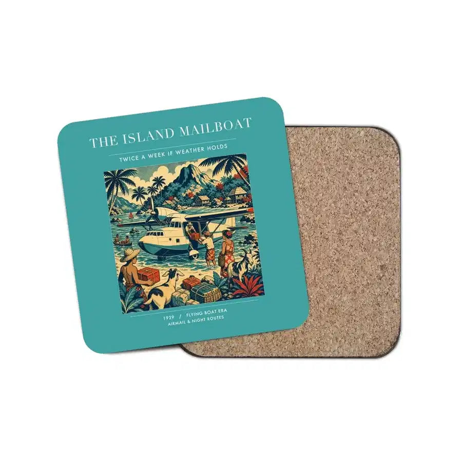 The Island Mailboat - Designed Coasters design on turquoise 1-piece