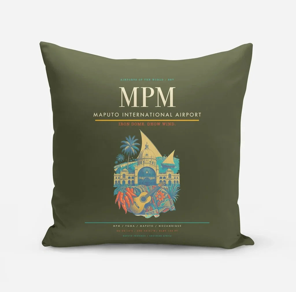 Maputo International Airport (MPM) design on green army pillow