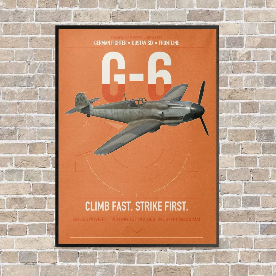 Messerschmitt Bf 109G-6 vertical canvas print - framed - orange background
