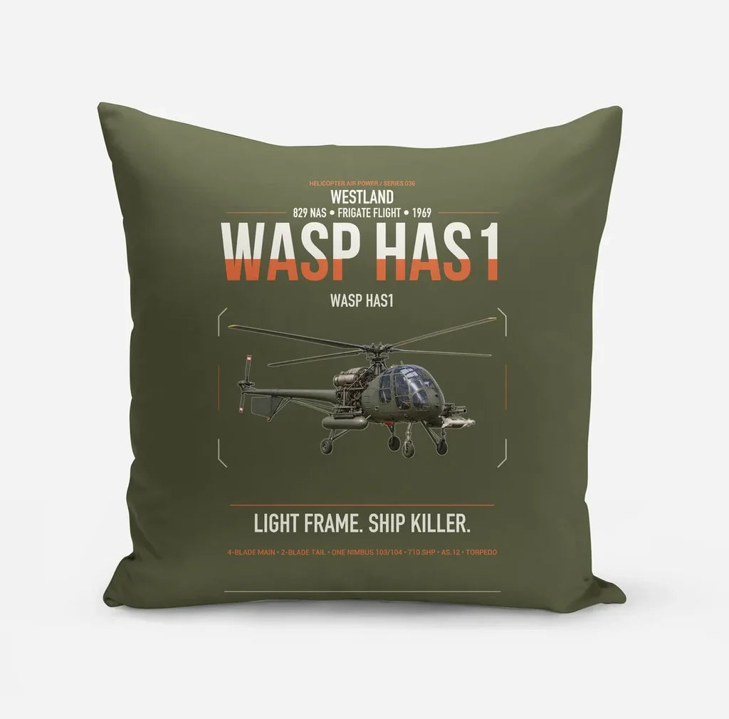 Westland Wasp HAS1 design on green army pillow