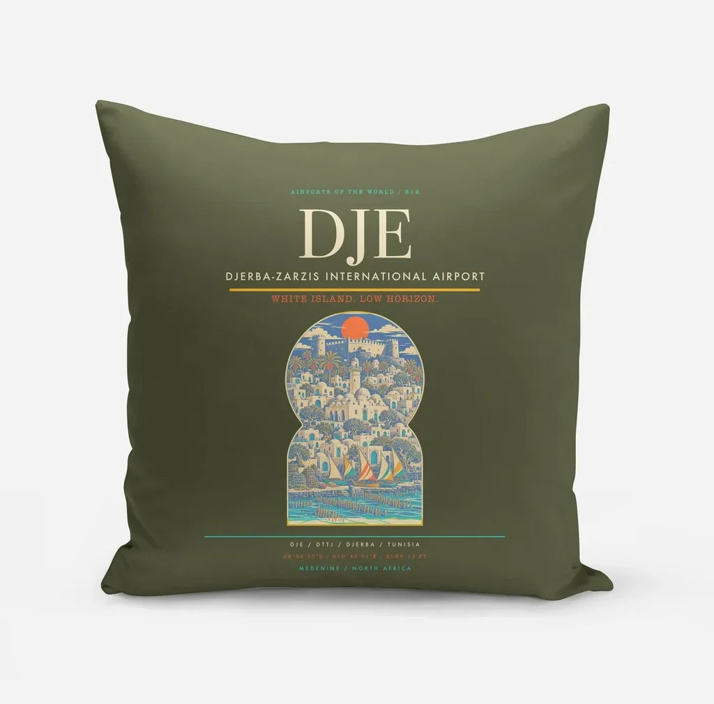 Djerba-Zarzis International Airport (DJE) design on green army pillow