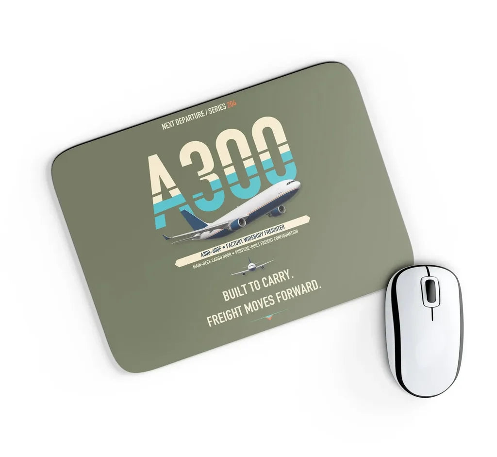 Airbus A300-600F design on green army rectangle mouse pad