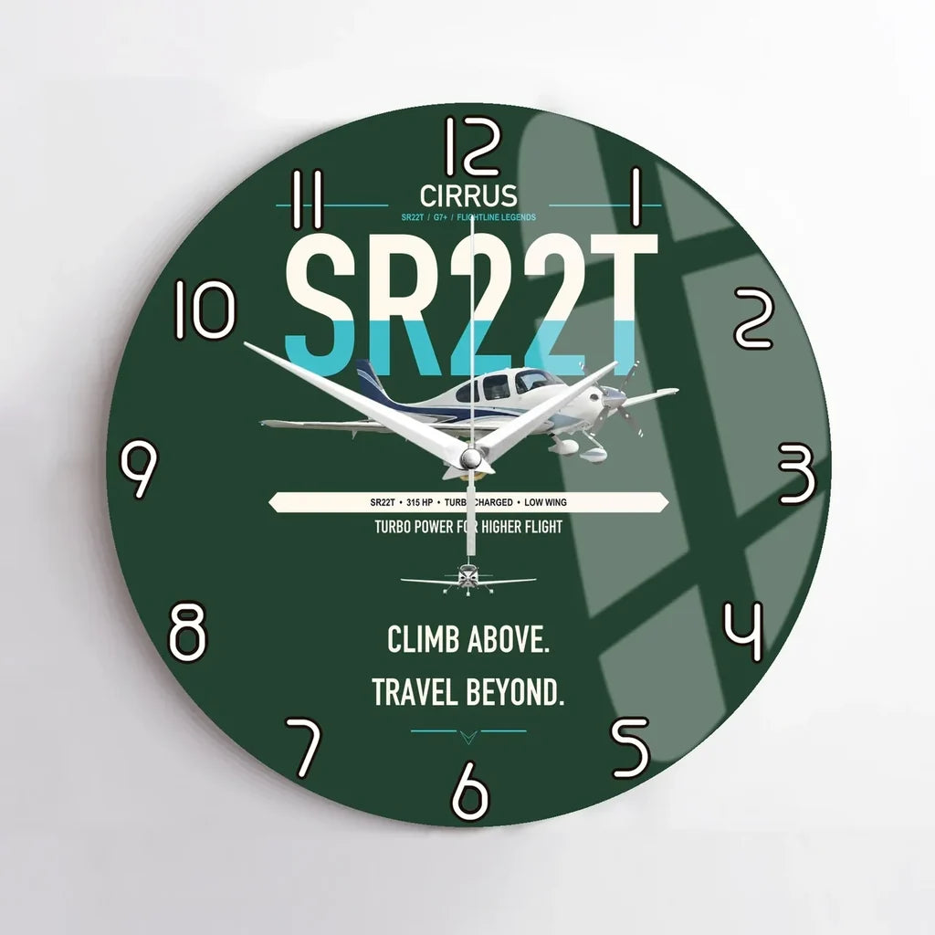 Cirrus SR22T design on dark green no frame wall clock