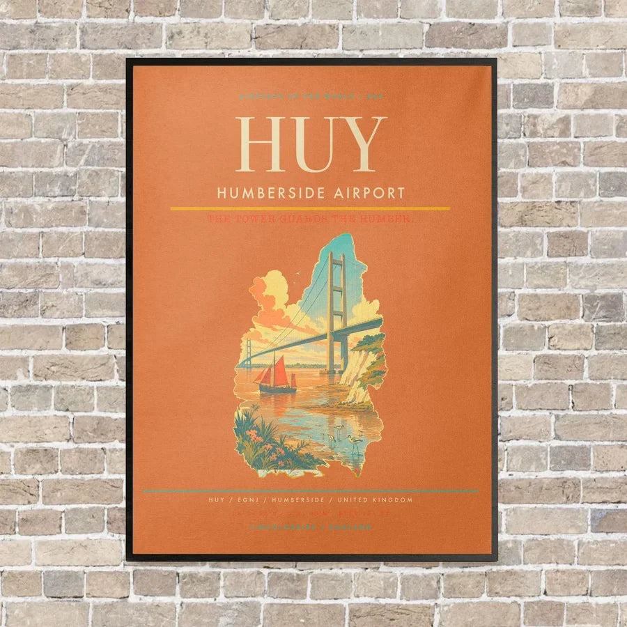 Humberside Airport HUY vertical canvas print - framed - orange background