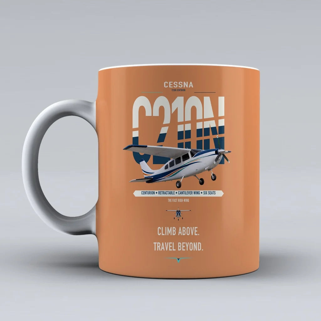 Cessna T210N Centurion design on orange ceramic mug, double-side print