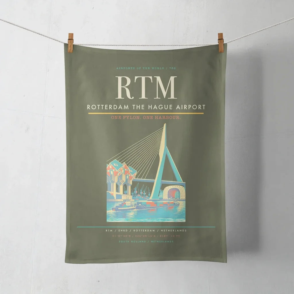 Rotterdam The Hague Airport (RTM) design on green army towel