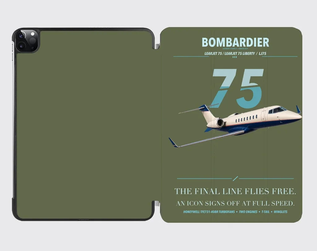 Bombardier Learjet 75 Liberty design on green army ipad tablet case