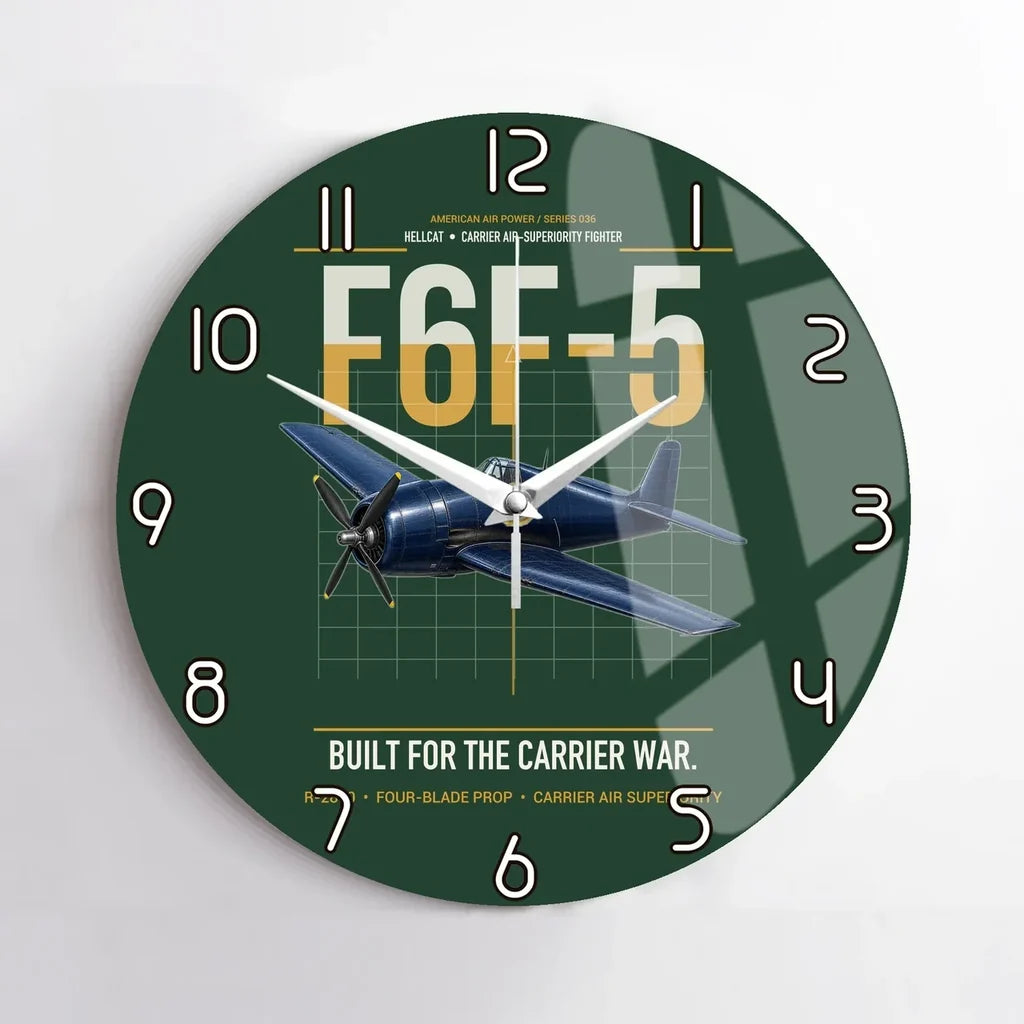 F6F-5 Hellcat design on dark green no frame wall clock