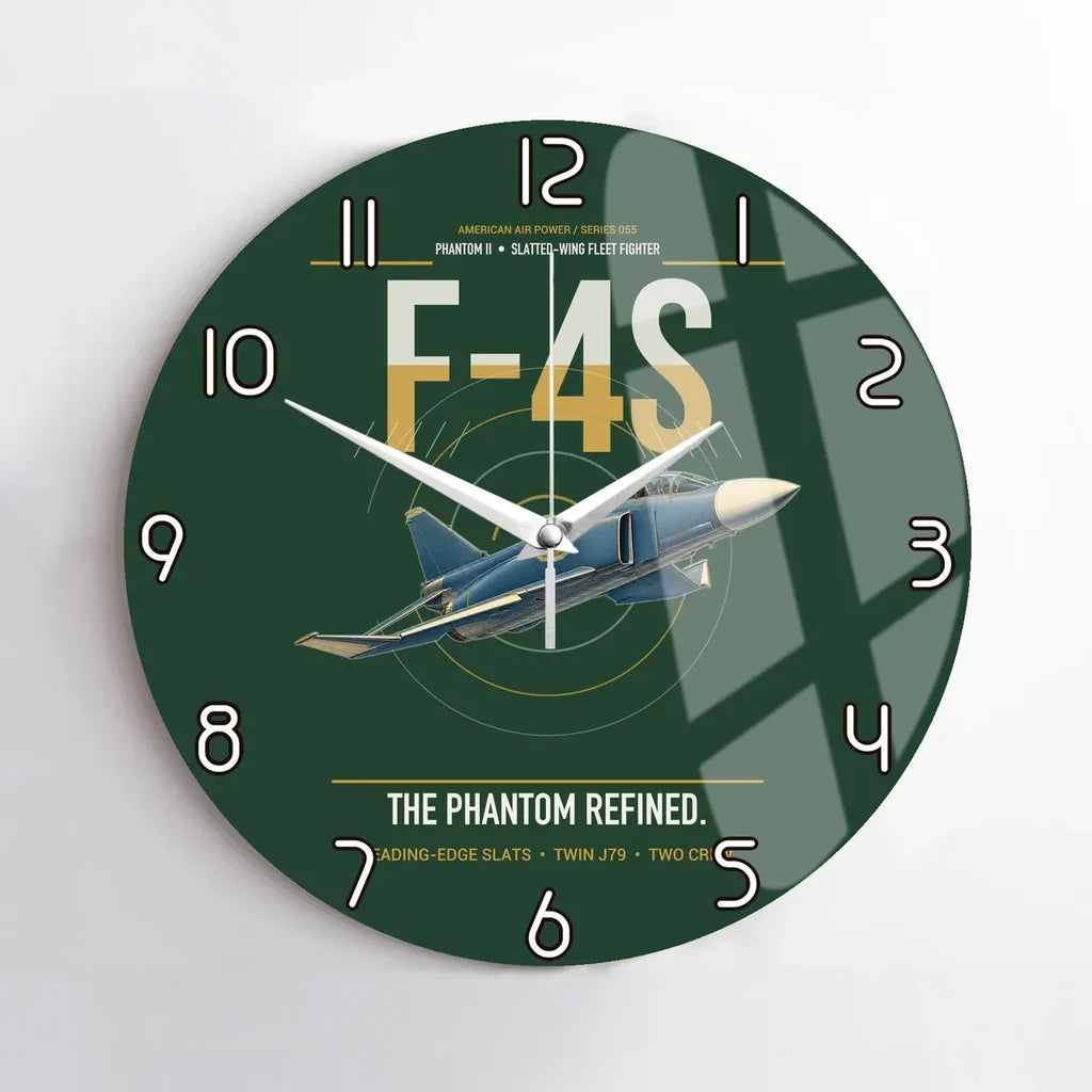 F-4S Phantom II design on dark green no frame wall clock