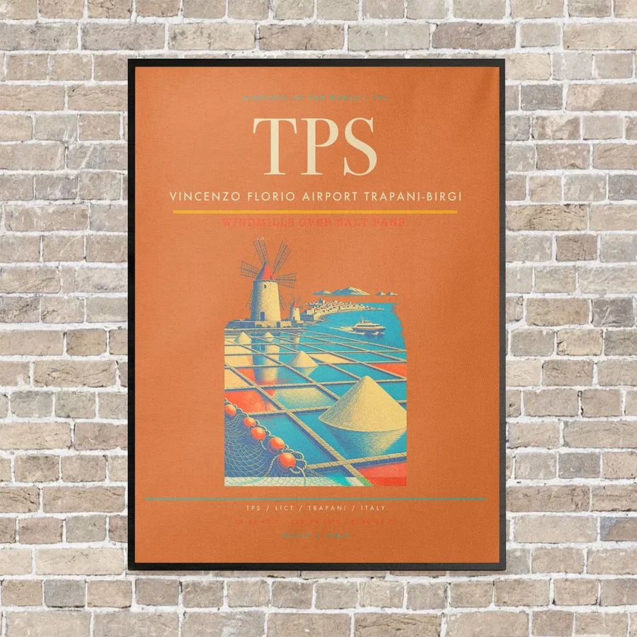 Vincenzo Florio Airport Trapani-Birgi TPS vertical canvas print - framed - orange background