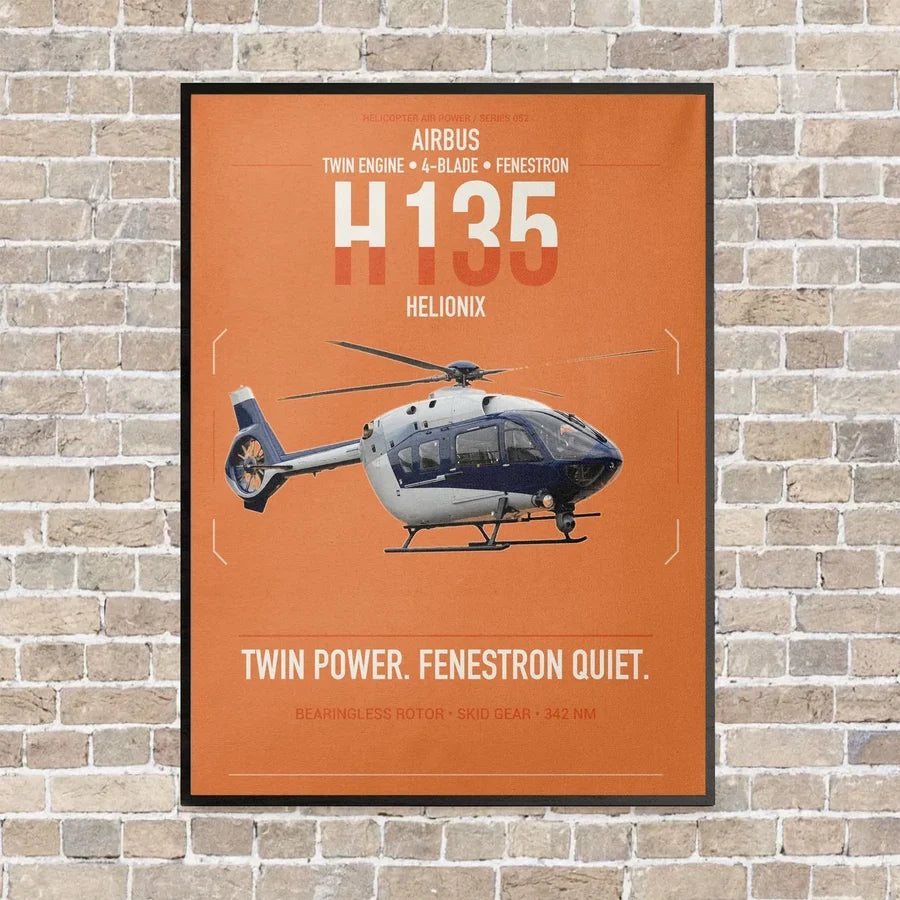 Airbus H135 vertical canvas print - framed - orange background