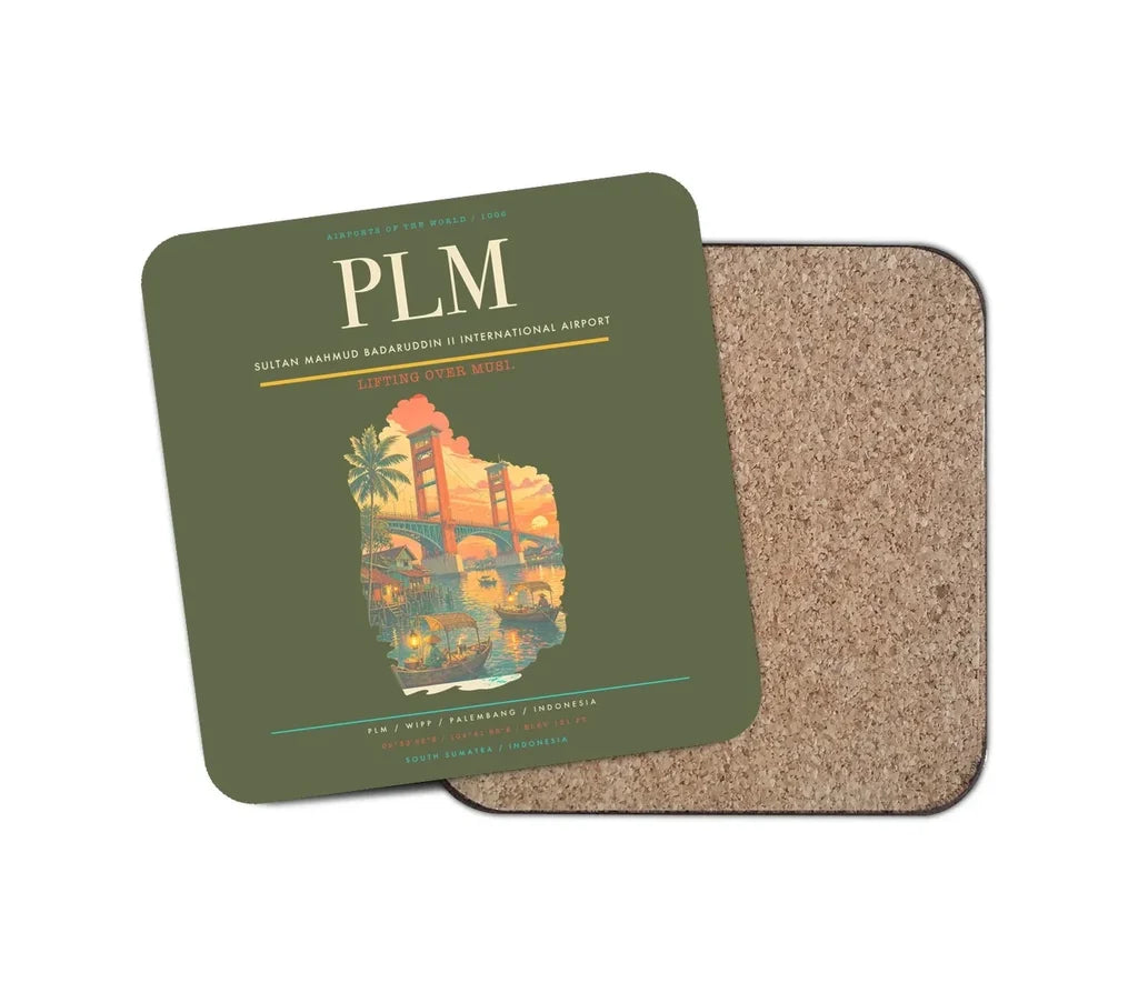 Sultan Mahmud Badaruddin II International Airport (PLM) design on green army 1 piece coaster
