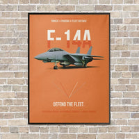 Thumbnail for F-14A Tomcat Defend The Fleet vertical canvas print - framed - orange background