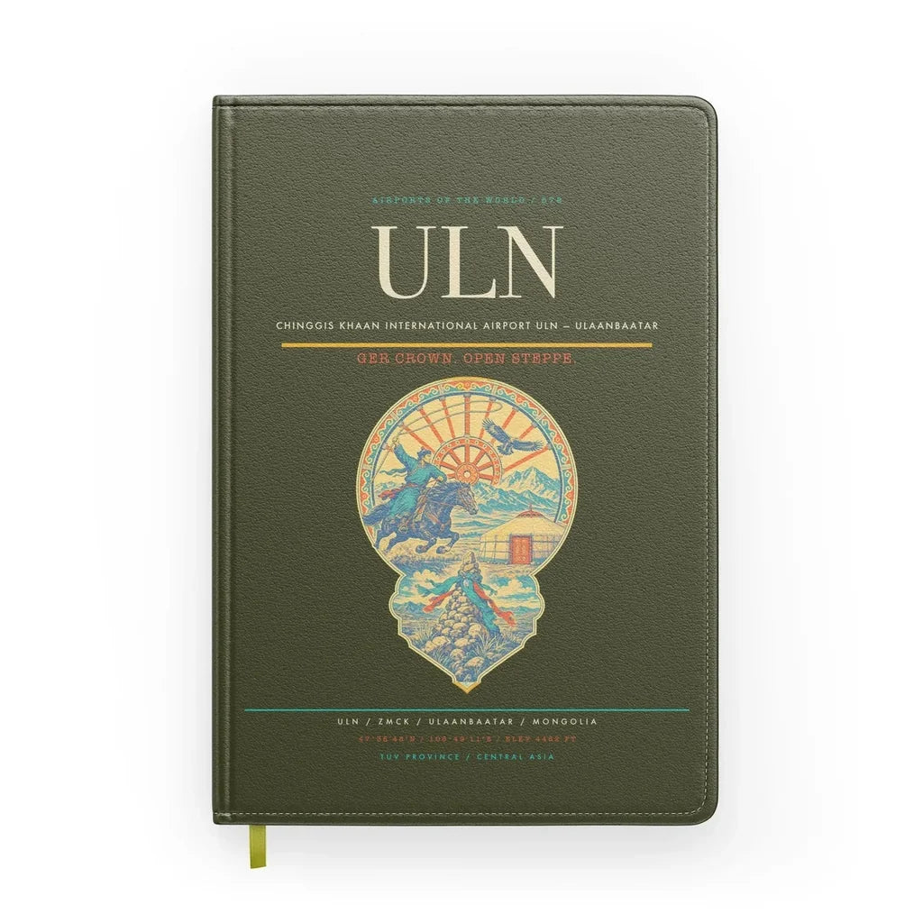 Chinggis Khaan International Airport (ULN) design on green army notebook