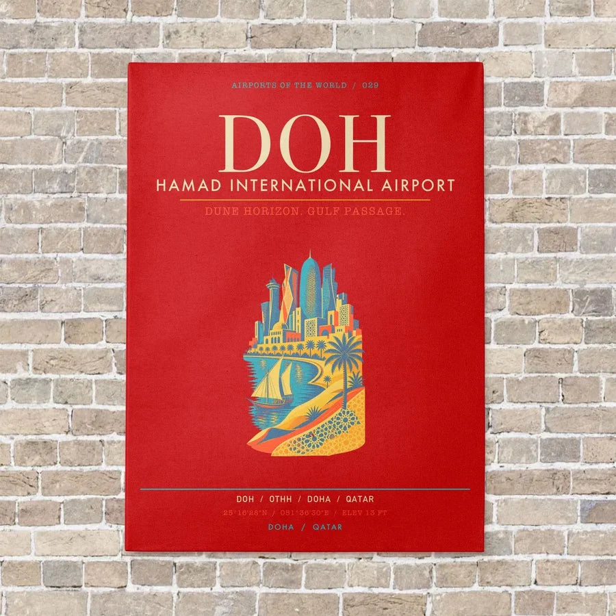 Hamad International Airport Doha DOH - Canvas Framed - Red