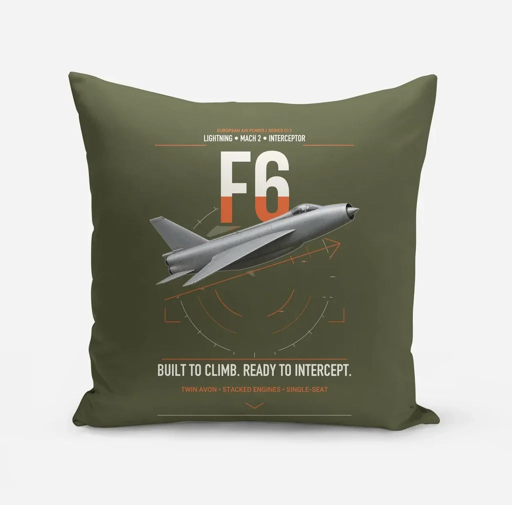 English Electric Lightning F6 design on green army pillow