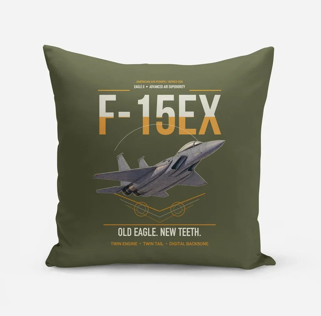 F-15EX Eagle II design on green army pillow