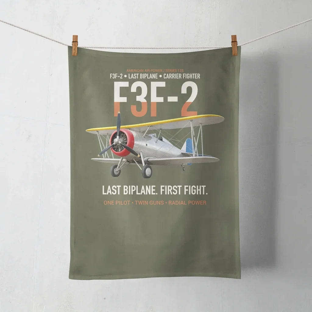 F3F-2 Last Biplane First Fight design on green army towel