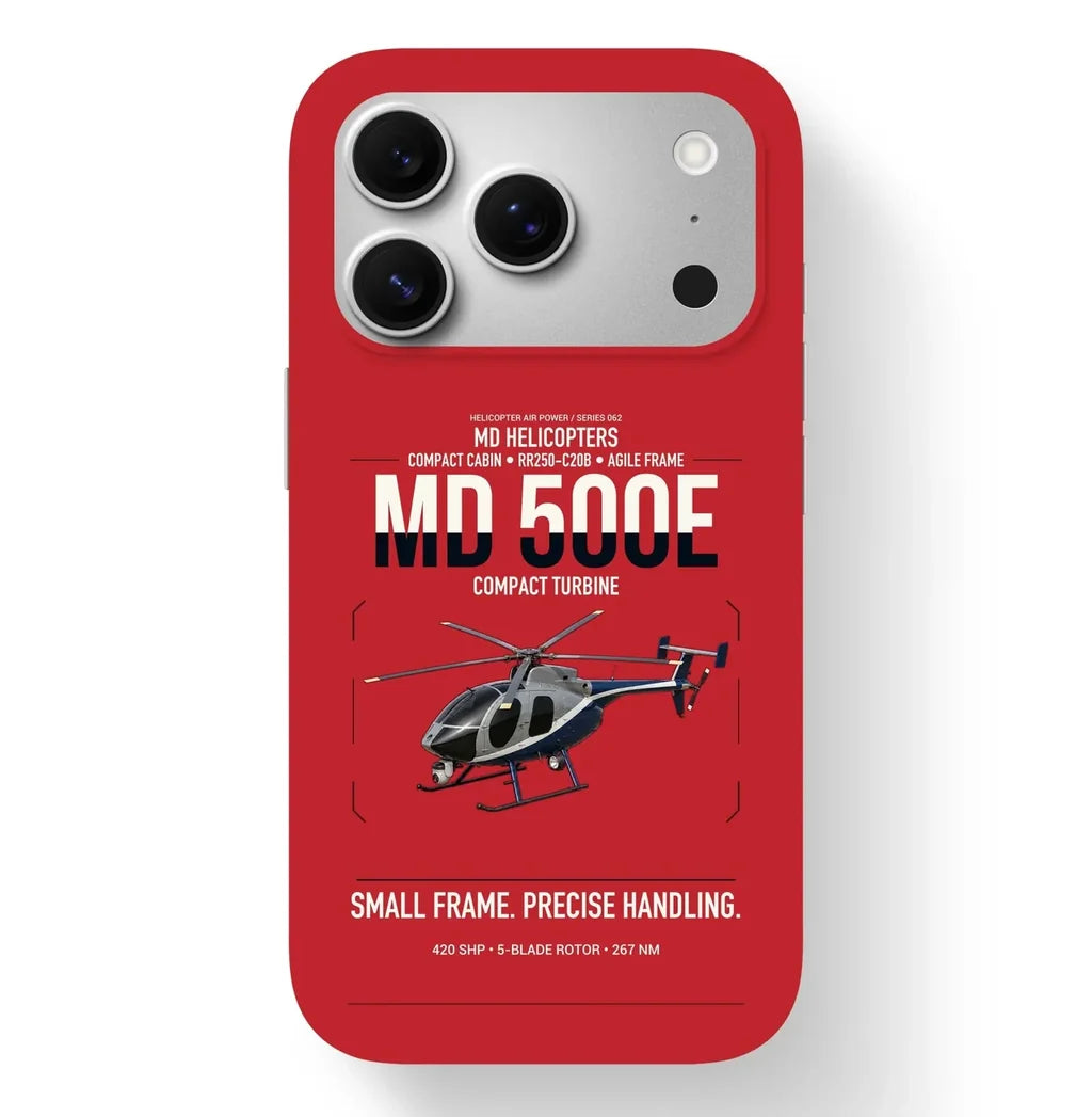 MD Helicopters MD 500E design on red magsafe iphone case, for iPhone 17 Pro