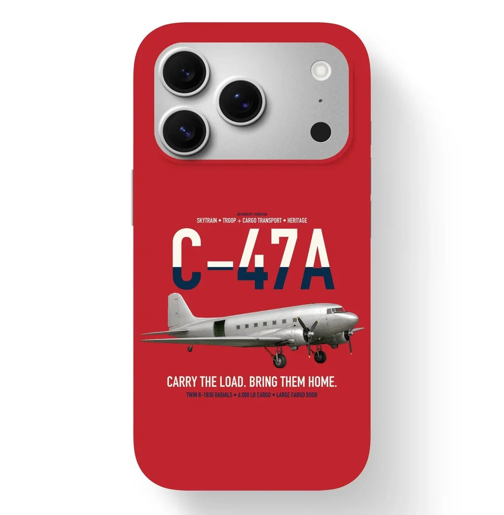 C-47A Skytrain design on red magsafe iphone case, for iPhone 17 Pro