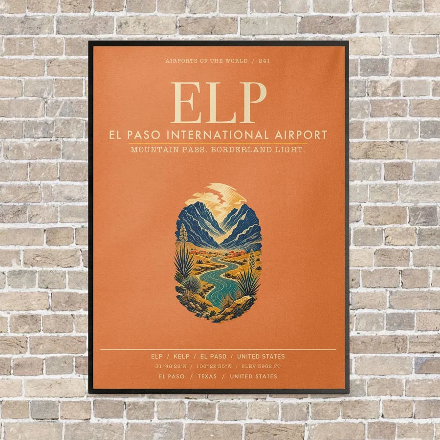 El Paso International Airport ELP vertical canvas print - framed - orange background