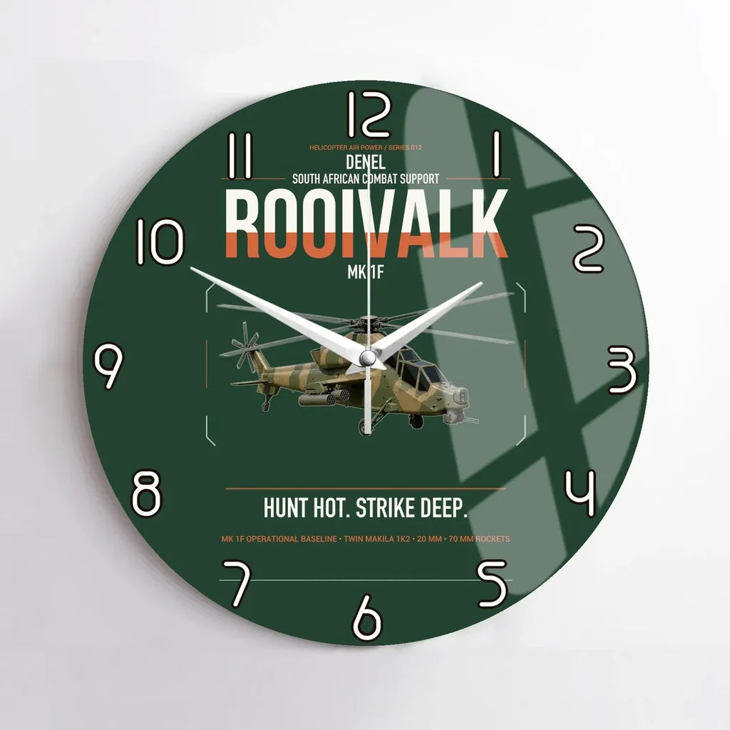 Denel Rooivalk Mk 1F design on dark green no frame wall clock
