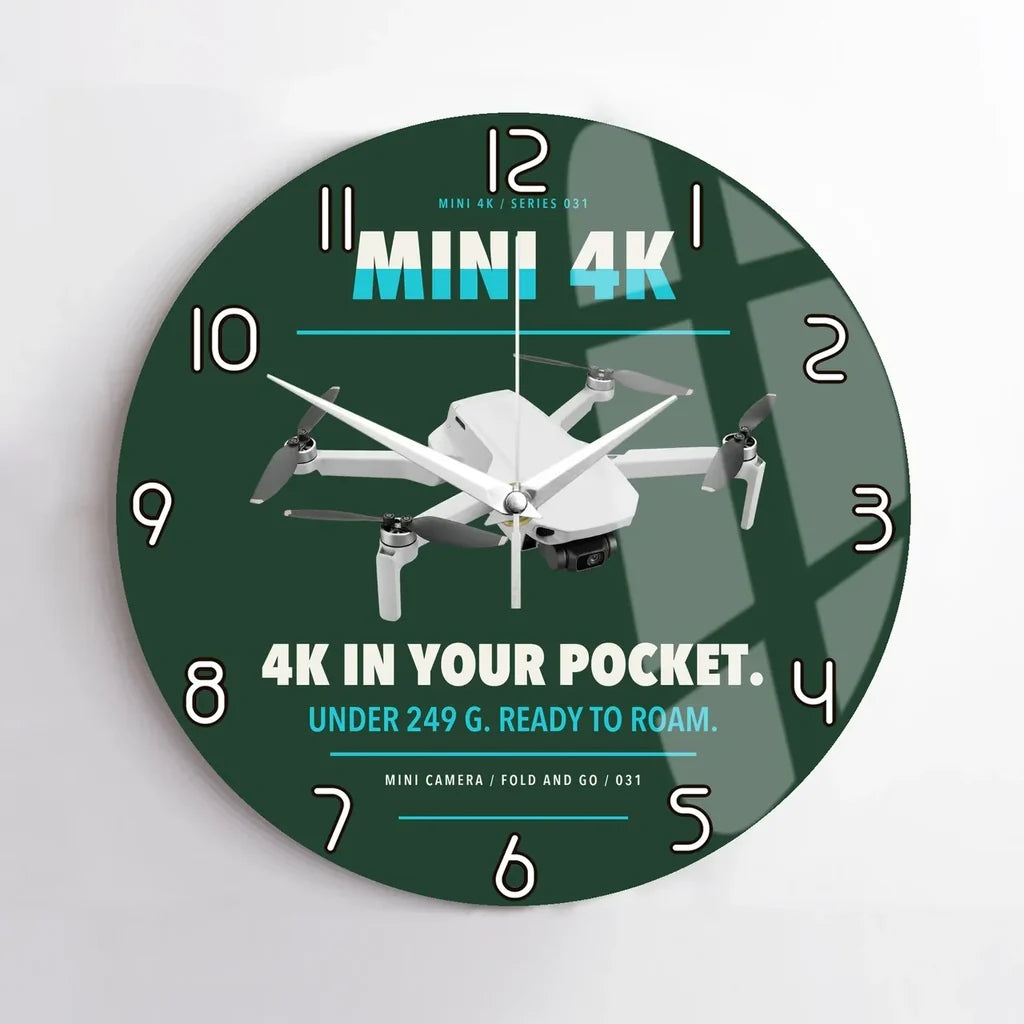 DJI Mini 4K design on dark green no frame wall clock
