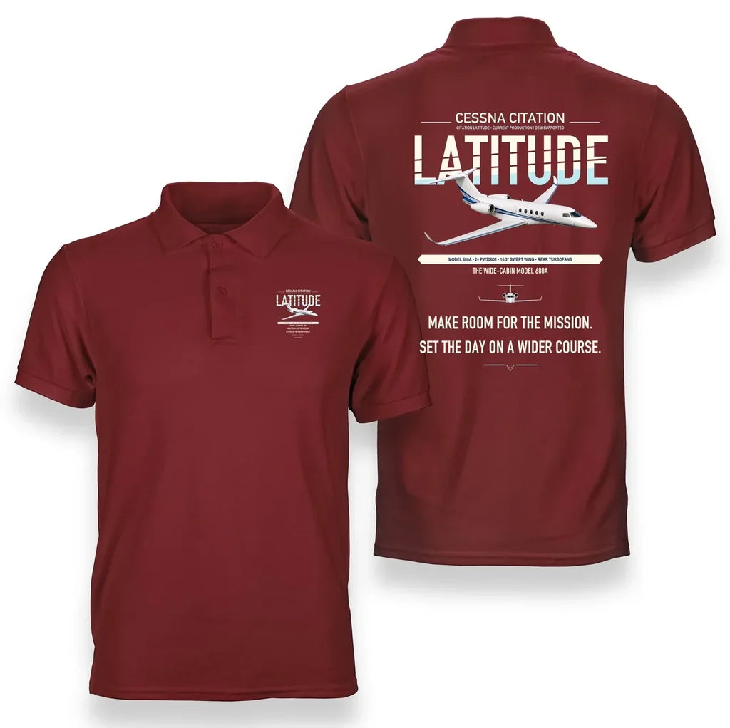 Cessna Citation Latitude design on red double-side polo t-shirt, double-side print