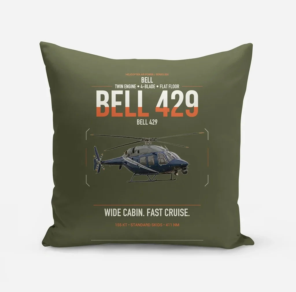 Bell 429 design on green army pillow