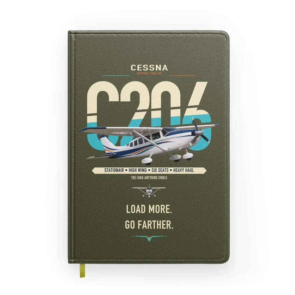 Cessna 206 Stationair design on green army notebook