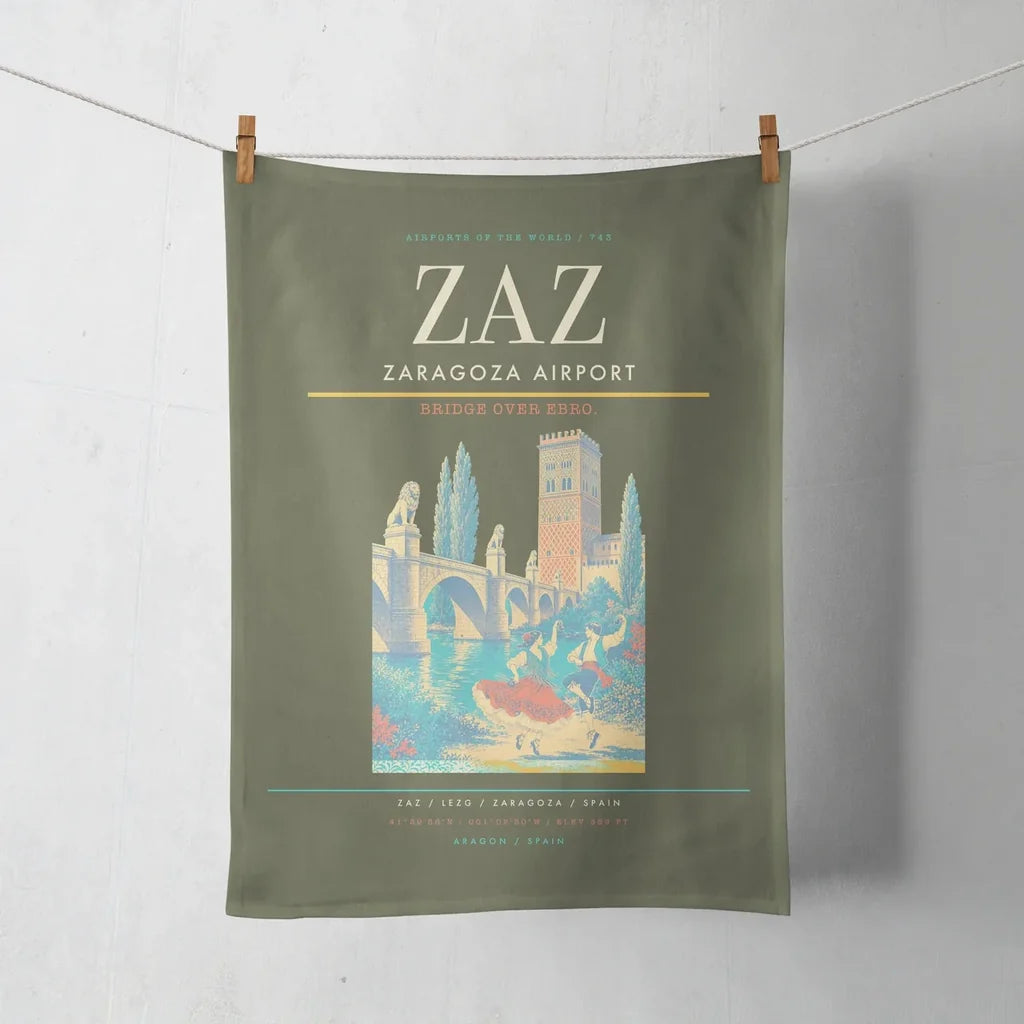 Zaragoza Airport (ZAZ) design on green army towel