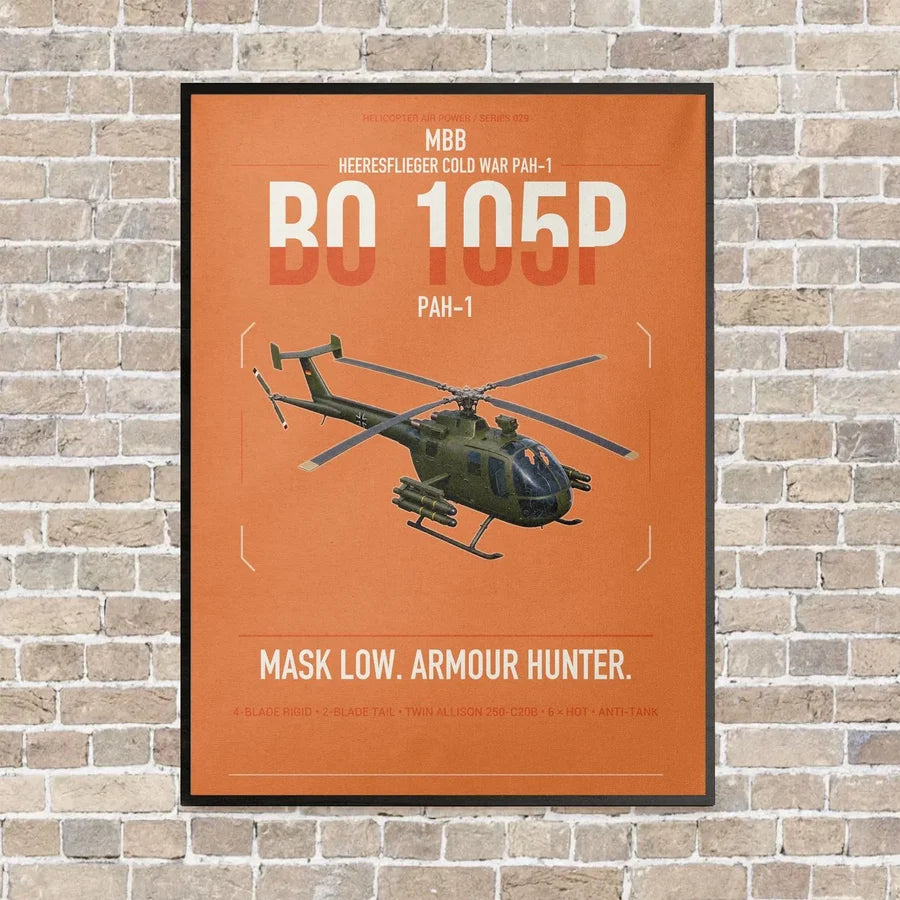 MBB BO 105P PAH-1 vertical canvas print - framed - orange background