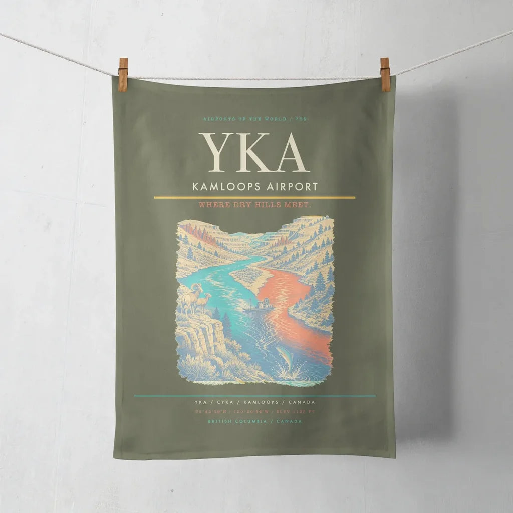 Kamloops Airport (YKA) design on green army towel
