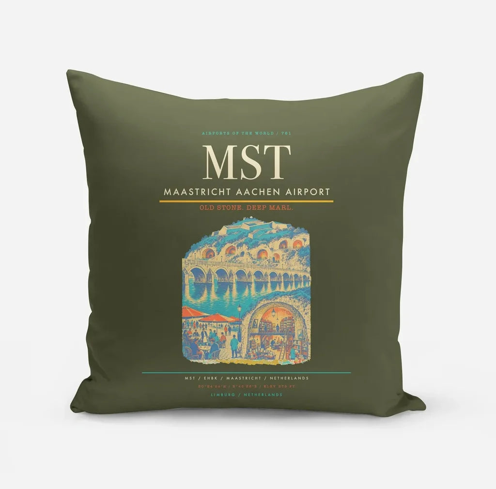 Maastricht Aachen Airport (MST) design on green army pillow