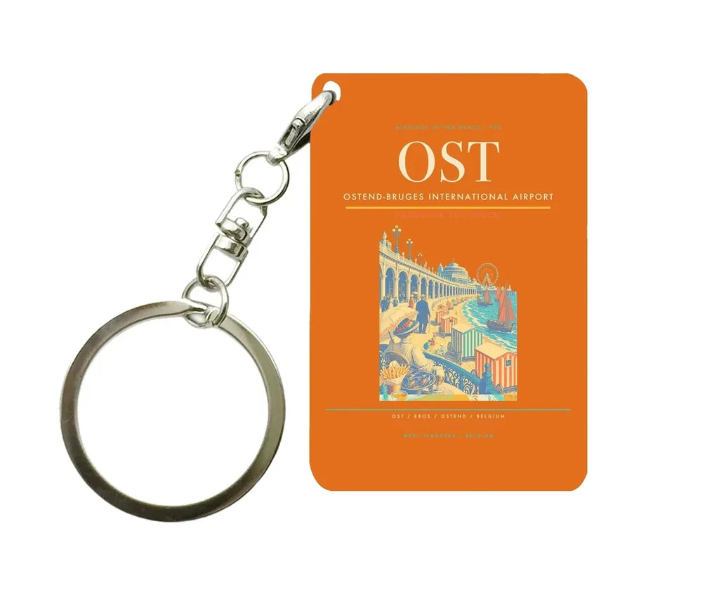 Ostend-Bruges International Airport (OST) design on orange key chain