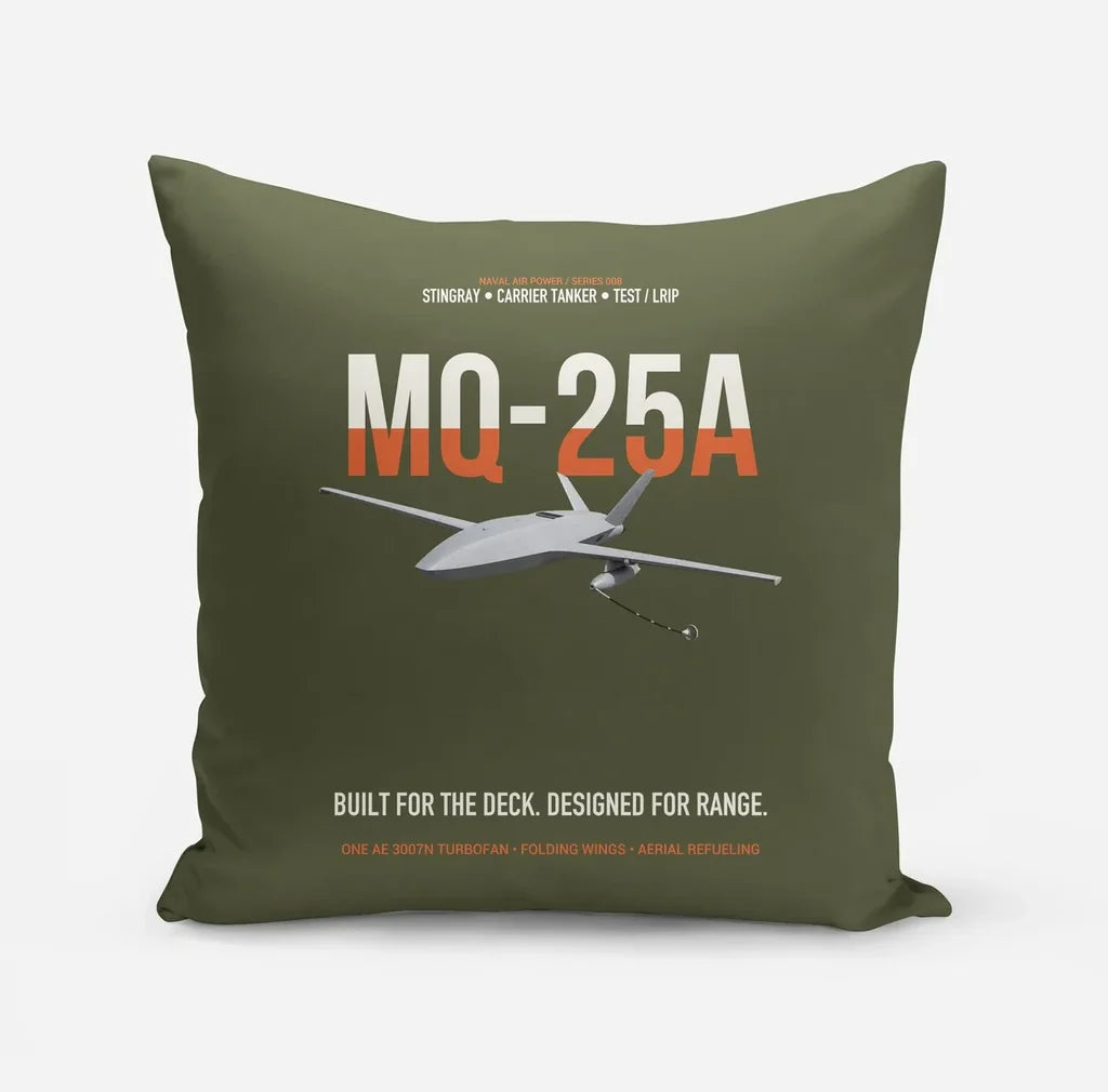 MQ-25A STINGRAY design on green army pillow