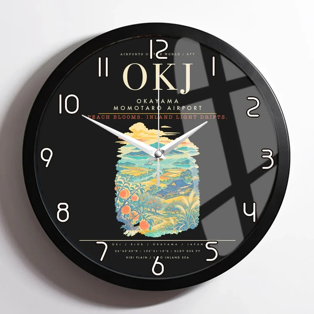 Okayama Momotaro Airport OKJ Wall-Clock Framed - Black
