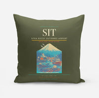 Thumbnail for Sitka Rocky Gutierrez Airport (SIT) design on green army pillow