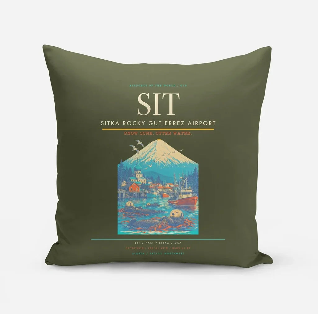 Sitka Rocky Gutierrez Airport (SIT) design on green army pillow