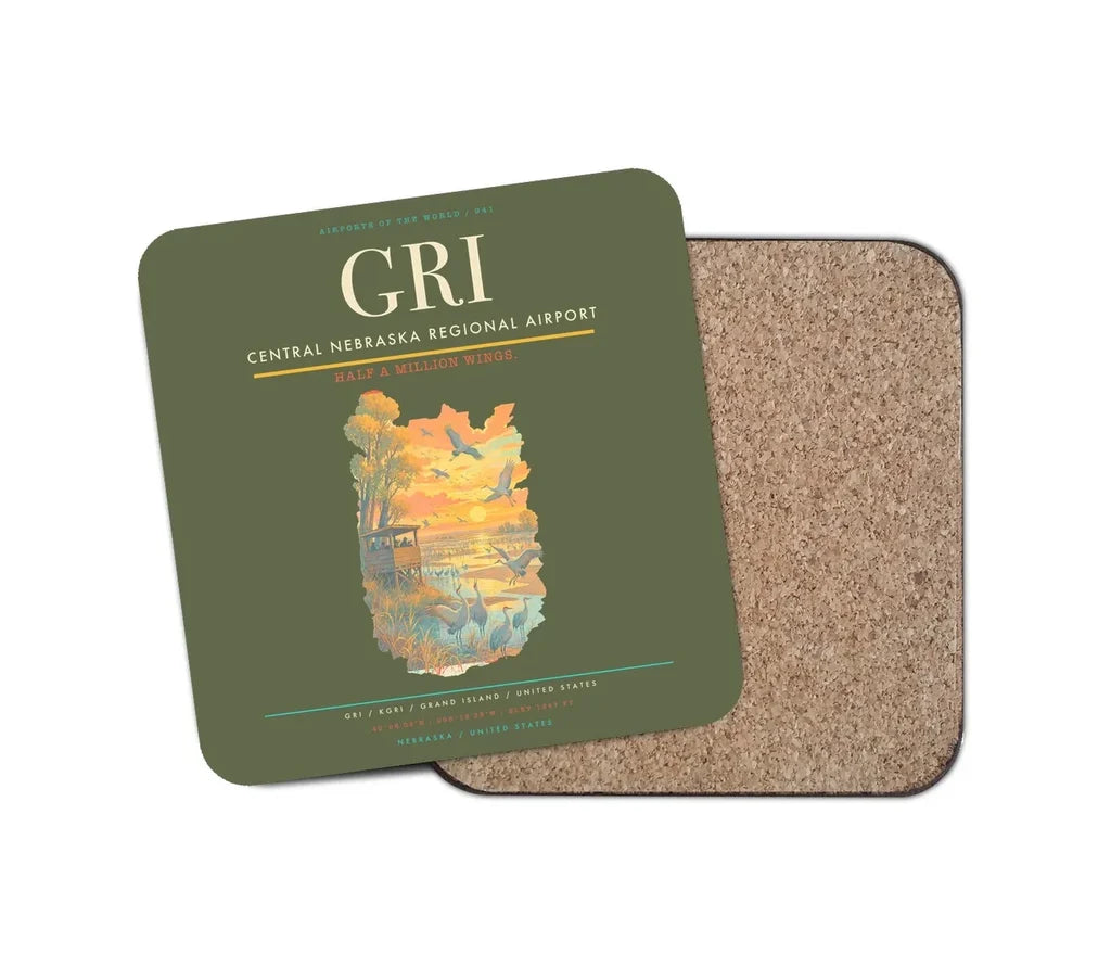 Central Nebraska Regional Airport (GRI) design on green army 1 piece coaster