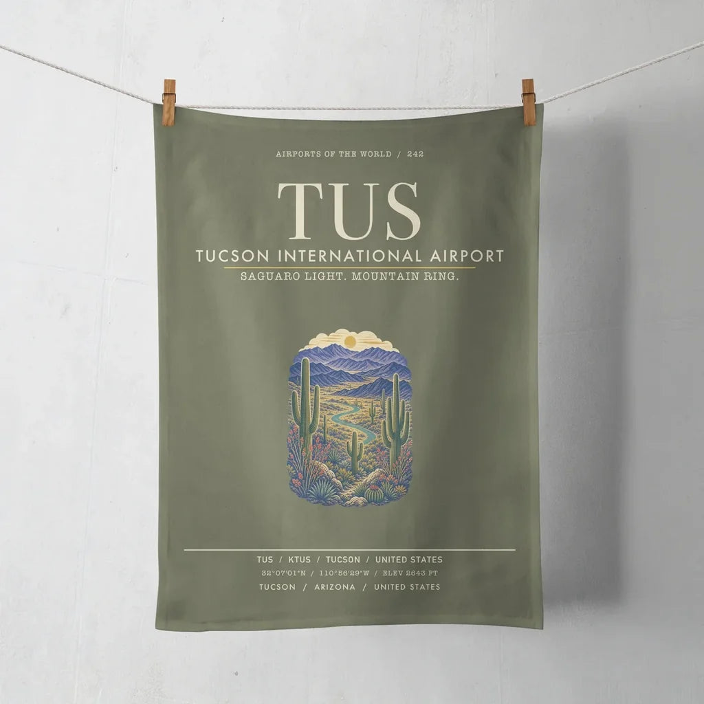Tucson International Airport (TUS) design on green army towel