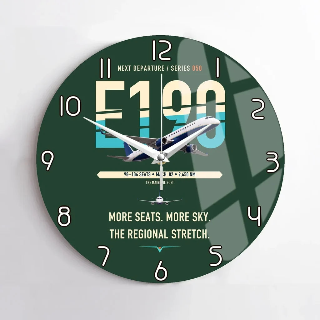 Embraer E190 design on dark green no frame wall clock